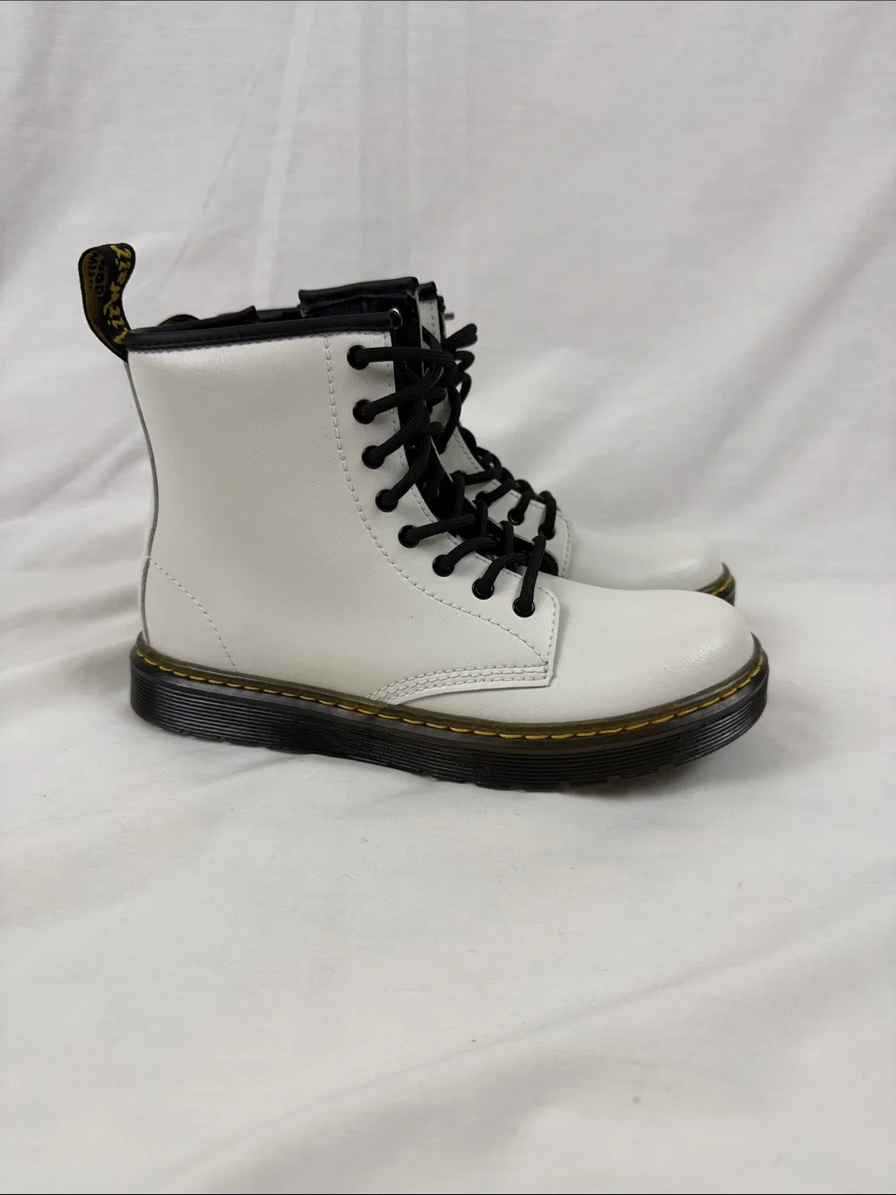 Dr. Martens White Kids Lace-Up Combat Boots with Black Trim New with out box